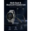 Alarm ve Titreşim Özellikli Akıllı Saat ve Mikrofonlu Kablolu Bluetooth Kulaklık 60 Saat