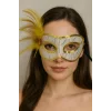 Altın Renk Yandan Tüylü Pul Payet İşlemeli Parti Maskesi 23x12 cm