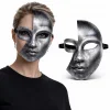 Antik Efektli Gümüş Yarım Yüz Plastik Parti Maskesi (5047)