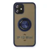 İphone 12 Mini Kılıf Montreal Yüzüklü Silikon Kapak - Lacivert