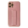 Apple İphone 12 Pro Kılıf Coco Karbon Standlı Kapak - Pembe