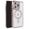 Apple İphone 16 Pro Max Kılıf Joke Simli Magneticsafe Kılıf - Pembe