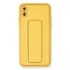 İphone Xs Max Kılıf Coco Deri Standlı Kapak - Sarı
