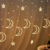 Ay ve Yıldız Figürlü Kumandalı 12 Sarkıtlı 120 LED Dekor Işık – Dekoratif Ortam ve Masaüstü Aydınlatması (5047)