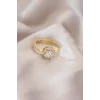 Ayarlamalı Altın Renk Metal Zirkon ve Kristal Taşlı Oval Model Yüzük