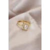 Ayarlamalı Gold Renk Metal Zirkon ve Kristal Taşlı Dikdörtgen Model Yüzük