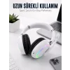 Beyaz Bluetooth 5.0 Mikrofonlu Kablosuz Kulak Üstü Kulaklık RGB Işıklı Type-C Şarjlı