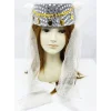 Beyaz Duvaklı Altın Pul İşlemeli Kına Fesi Kına Şapkası Oryantal Şapkası