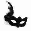 Beyaz İnci Detaylı Siyah Süet Venedik Kadın Maskesi Tüylü Güllü