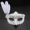 Beyaz Renk Tüylü Dantelli Gözleri Taşlı Balo Parti Maskesi (5047)