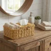 Bölmeli Kapaklı Doğal Rattan Görünümlü Hasır Makyaj, Takı ve Havlu Düzenleyici – Peçetelikli Çok Amaçlı Masaüstü Organizer Sepet (5047)