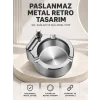 Çakmaklı Küllük Paslanmaz Metal Yuvarlak Tasarım