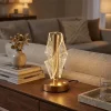 Çapraz Kavisli Ters Kristal Simli LED Masa Lambası – Gold Gövdeli, Dokunmatik, 3 Kademe Işık Ayarlı Şarjlı Dekoratif Lamba (5047)