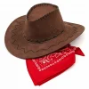 Çocuk Kovboy Şapka Kahverengi & Kırmızı Bandana Fular Seti