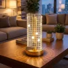 Dalgalı Silindirik Kristal Kareli Model LED Masa Lambası – Gold Tabanlı, Dokunmatik, 3 Renk Işık Modlu, Şarjlı Modern Dekoratif Gece Lambası (5047)