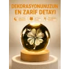 Dekoratif Yonca Görünümlü Işıklı Kristal Cam Küre USB Masa Gece Lambası