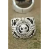 Eskitme Gümüş Renk Metal Kuru Kafa Tasarım Ayarlamalı Erkek Yüzük
