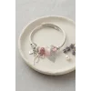 Fiyonk ve Kalp Pembe Charmlı Gümüş Renk Bileklik