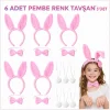 Full Pembe Renk Tavşan Sahne Seti 6lı Set Taç Papyon Kuyruk