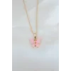 Gold Kaplama Pembe Sedefli Kelebek Kolye