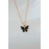 Gold Kaplama Siyah Renkli Sedefli Kelebek Kolye