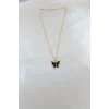 Gold Kaplama Siyah Renkli Sedefli Kelebek Kolye
