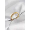 Gold Renk Motif Desenli Zirkon Taşlı Kadın Yüzük