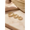 Gold Renk Oval Halka Model Zirkon Taşlı 3 lü Küpe Set
