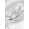 Gold Renk Pembe Tek Taş Model Zirkon Taşlı Kadın Yüzük