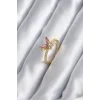 Gold Renk Pembe Zirkon Taşlı Kelebek Model Kadın Yüzük