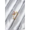 Gold Renk Pembe Zirkon Taşlı Kelebek Model Kadın Yüzük