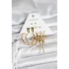 Gold Renk Pirinç 6lı Kadın Küpe Seti