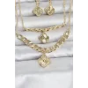 Gold Renk Pirinç Kolye Bileklik ve Küpe Seti