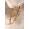 Gold Renk Yaprak Model Zirkon Taş Detay Kelepçe Kadın Bileklik