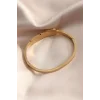 Gold Renk Yaprak Model Zirkon Taş Detay Kelepçe Kadın Bileklik