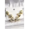 Gold Renk Yonca Kalp Deniz Kabuğu Figür CCB Kadın Küpe Seti