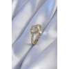 Gold Renk Zirkon Taşlı Kalp Model Pirinç Charm Kadın Yüzük