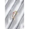Gold Renk Zirkon Taşlı Pembe Kristal Kalp Model Kadın Yüzük