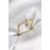 Gold Renk Zirkon Taşlı Tifani Model Kare Kadın Yüzük