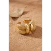 Granül Dokulu Çift Sıra Ayarlanabilir Gold Renk Yüzük