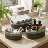 GRİ 3 BOY OVAL BAMBU KENAR ORGANİZER SEPET AHŞAP ALTLIK - BEZLİ 12X21-16X25-20X30CM (5047)