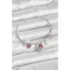 Gül Charmlı Gümüş Renk Pirinç Kadın Bileklik