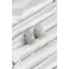 Gümüş Renk Full Zirkon Taşlı Kare Halka Kadın Küpe