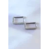 Gümüş Renk Kare Model Zirkon Taşlı Pirinç Kadın Küpe