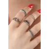 Gümüş Renk Lotus Model Siyah Kristal Taş Detay Bayan Yüzük Kombin