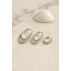 Gümüş Renk Oval Halka Model Zirkon Taşlı 3 lü Küpe Set