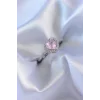 Gümüş Renk Pembe Zirkon Taşlı Kalp Charm Model Pirinç Kadın Yüzük