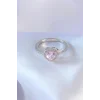 Gümüş Renk Pembe Zirkon Taşlı Kalp Charm Model Pirinç Kadın Yüzük