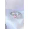Gümüş Renk Pembe Zirkon Taşlı Kalp Charm Model Pirinç Kadın Yüzük