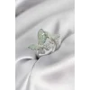 Gümüş Renk Su Yeşili Kelebek Model Zirkon Taşlı Kadın Yüzük